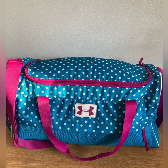 UA Under Armour Blue/White Polka Dots Logo Duffle Bag With Flaws See Pics - Picture 1 of 8